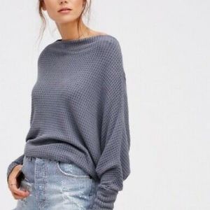Free People Gray Waffle Knit Top